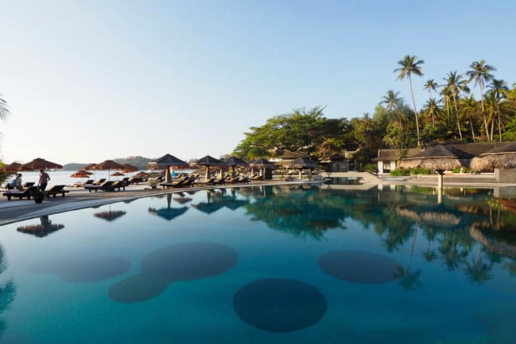 Pool, deck and sunbeds